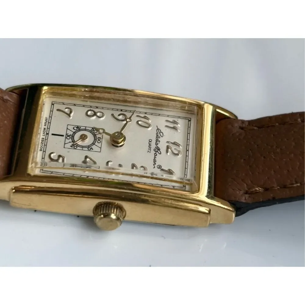 1980s Eddie Bauer For Gruen Tank Watch Leather Strap Vintage Wristwatch - Picture 4 of 8